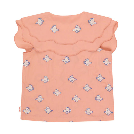 Doves Embroidered Blouse, Papaya - Tiny cottons