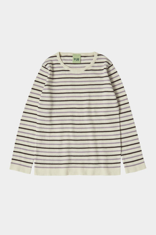 CONTRAST STRIPED BLOUSE, ECRU/MULBERRY/HEATHER