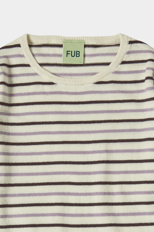 CONTRAST STRIPED BLOUSE, ECRU/MULBERRY/HEATHER